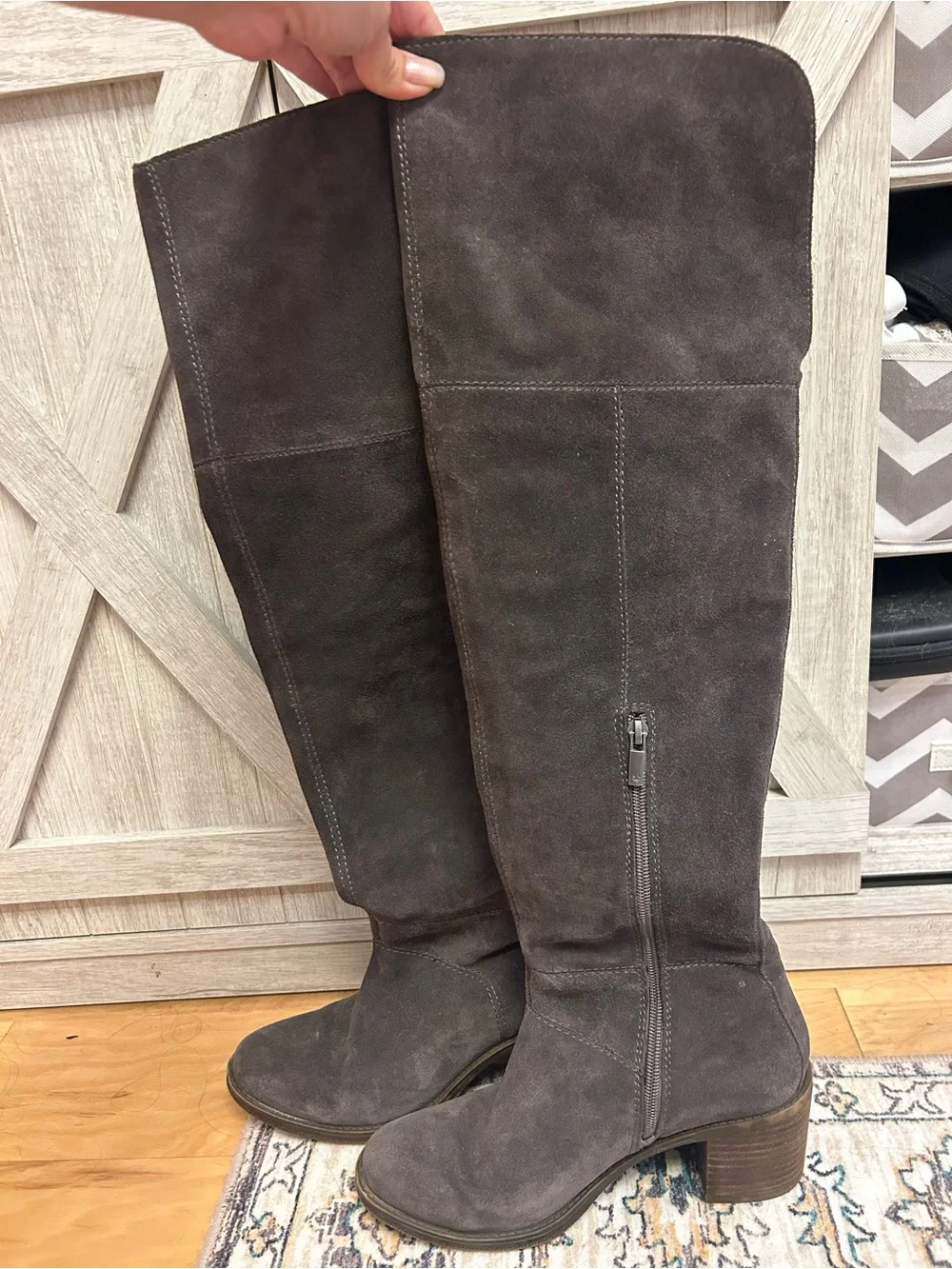 Lucky Brand Women's Tall Suede Knee-High Boot in Dark Grey